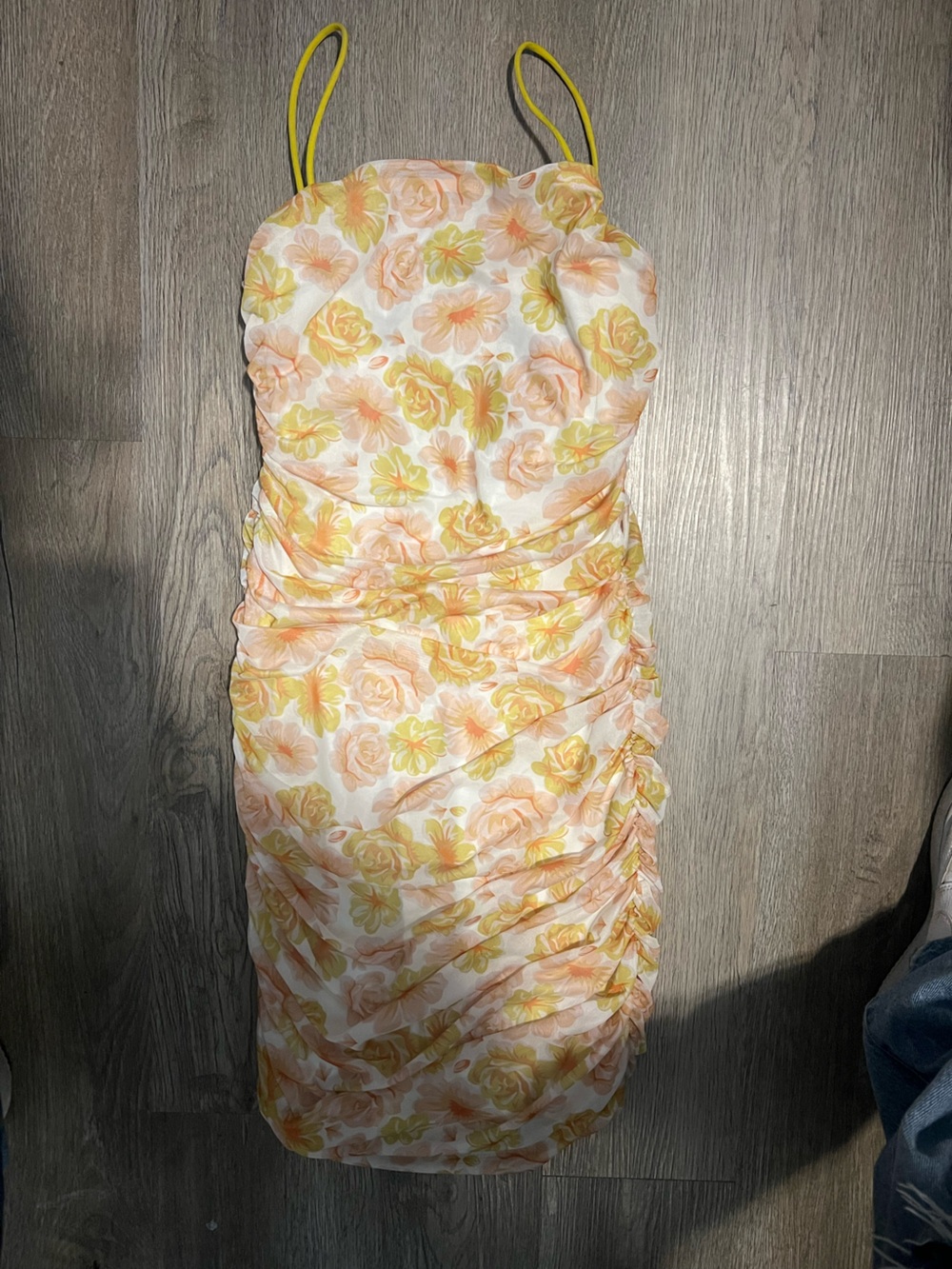 Floral Ruffled Tube Top — Peach & Yellow Roses